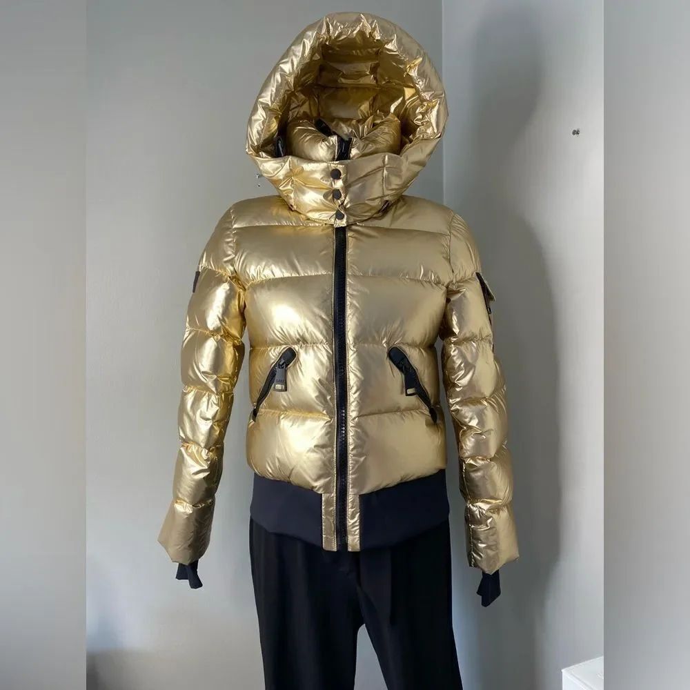 🛍️SAM New York Womans Bungalow Down Puffer Jacket Coat Size M Gold Hooded - Picture 9 of 16
